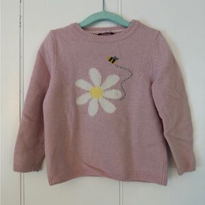 Charming Girls Pink Sweater with Daisy and Bee Motif